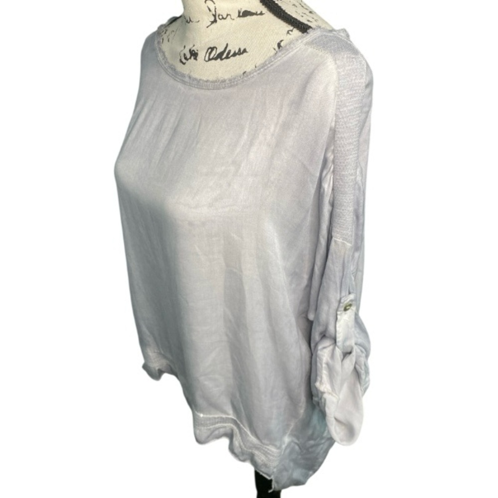 Nina Kendosa Paris Gray Sequin Embellished Tunic Boatneck Roll Tab Sleeves Sz M